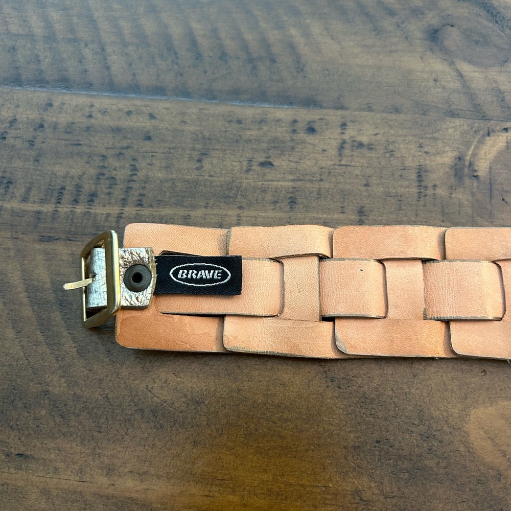 Brave Gold Leather Bracelet Cuff With Adjustable Buckle - Picture 3 of 5
